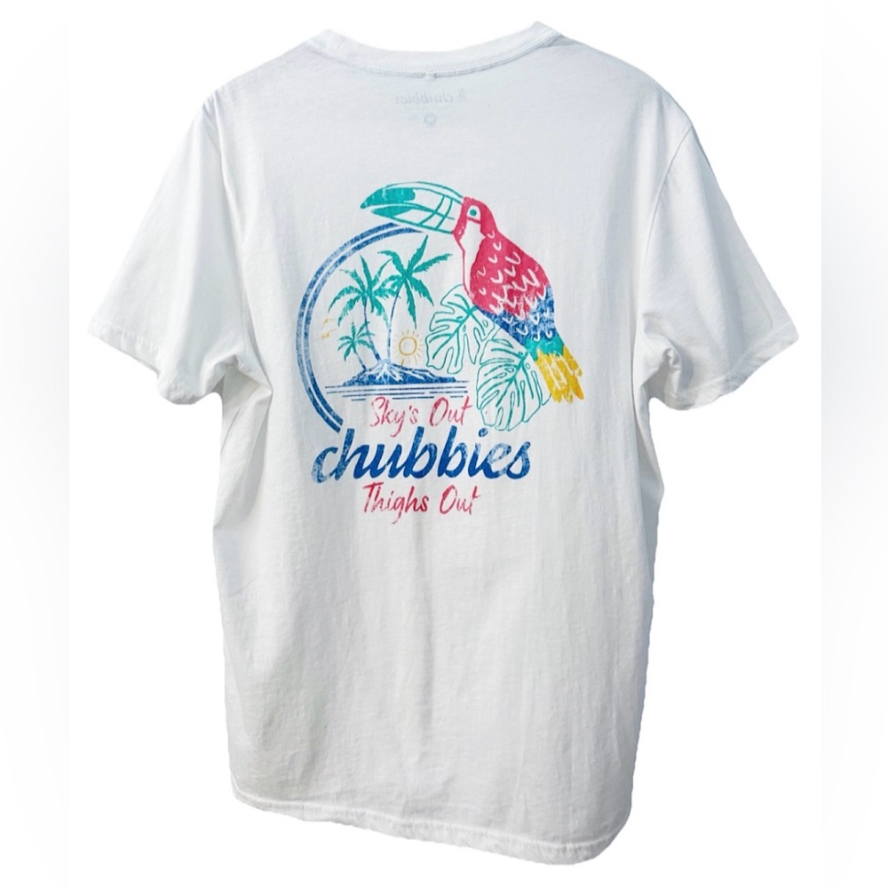 Chubbies Men’s Medium Pocket T-Shirt Toucan Tropical Graphic White